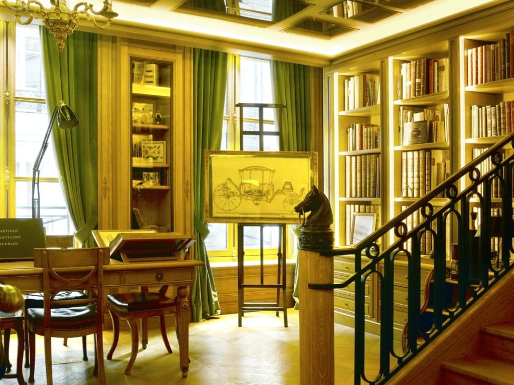 A painting by Alfred de Dreux, which portrays a waiting groom and a hitched carriage that inspired the brand’s logo introduced in the 1950s, is shown at the Hermès museum.