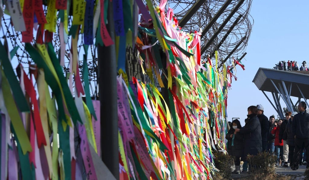 Ribbons calling for peace and reunification at the demilitarised zone dividing the two Koreas. Photo: AFP