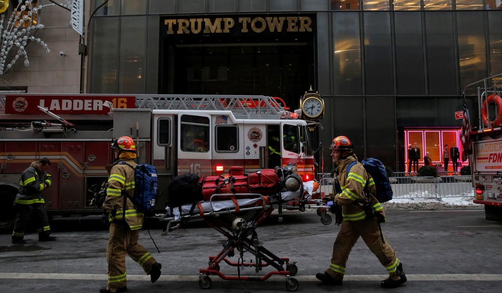 New York Fire Department crew respond after a fire at Trump Tower in Manhattan. Photo: Reuters