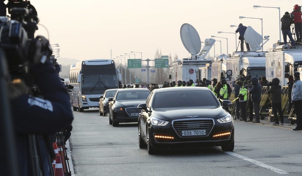 Vehicles carrying the South Korea's Unification Minister Cho Myoung-gyon and other delegations arrive at Unification Bridge, which leads to the Panmunjeom in the demilitarised zone in Paju, South Korea, on Tuesday. Photo: AP