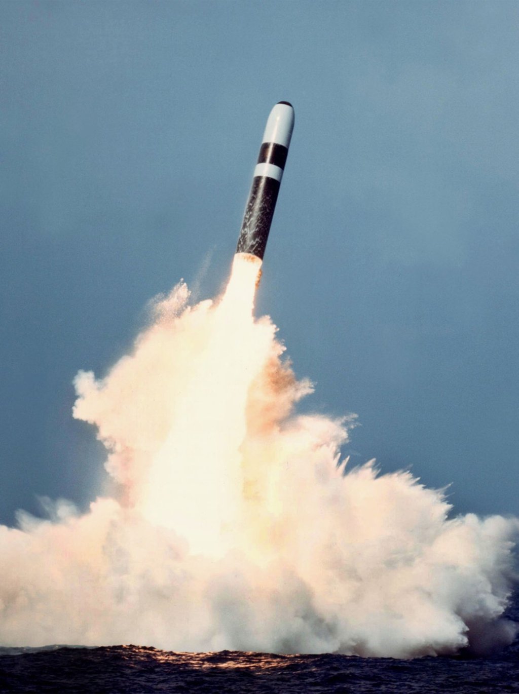 A Trident II D5 submarine missile launch from a US vessel. Photo: Reuters
