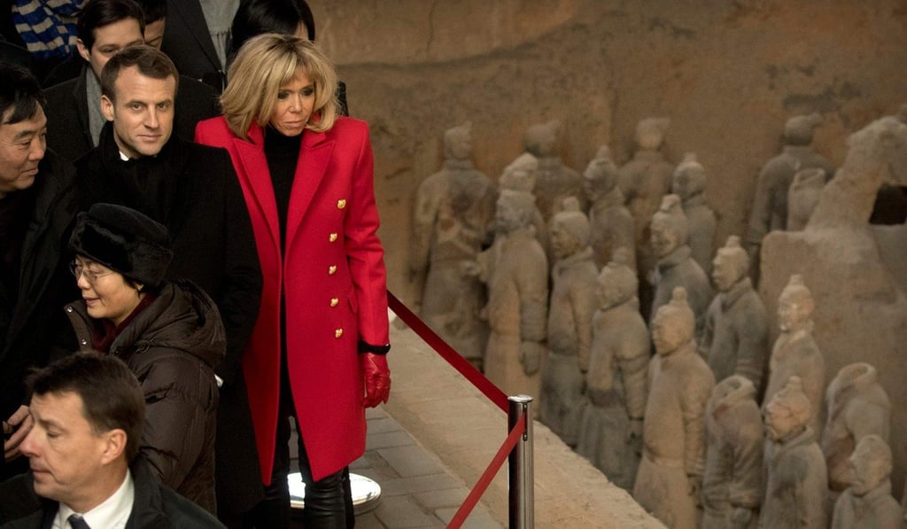 The French president and his wife at the terracotta warriors museum in Xian. Photo: AFP/Pool The French president and his wife at the terracotta warriors museum in Xian. Photo: AFP/Pool