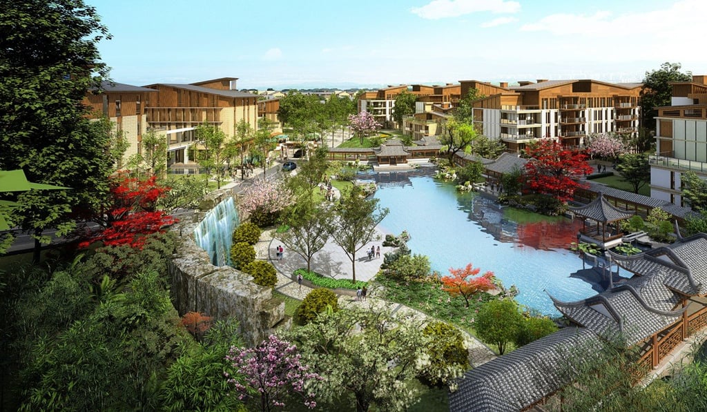 An artist’s rendering of the Yangcheng Lake Island Senior Housing project shows pockets of green where residents can plant fruit and vegetables. Image: Steinberg