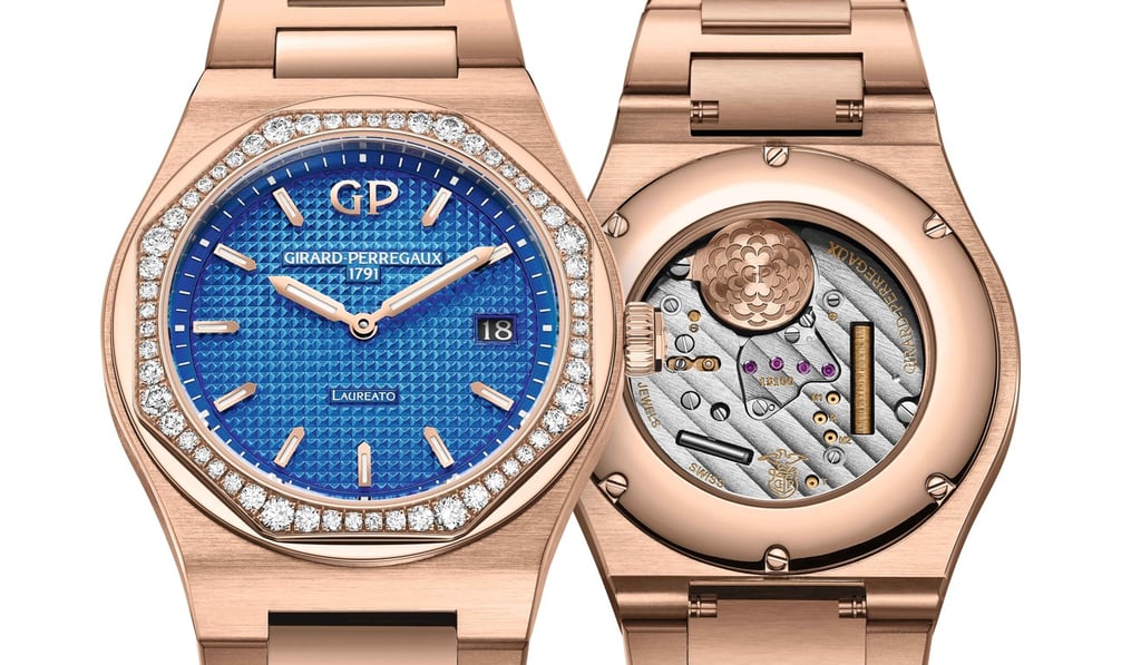 Girard-Perregaux Laureato 34mm Royalty in pink gold (left) and in pink gold (front and back) Girard-Perregaux Laureato 34mm Royalty in pink gold (left) and in pink gold (front and back)