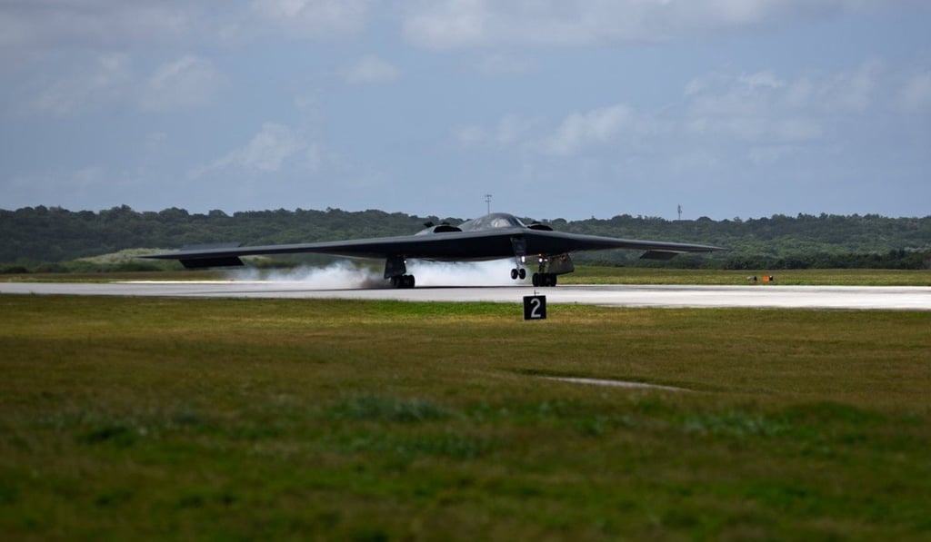 A B-2 bomber arrives in Guam on Tuesday, in a photo released by the US Air Force. Photo: USAF A B-2 bomber arrives in Guam on Tuesday, in a photo released by the US Air Force. Photo: USAF
