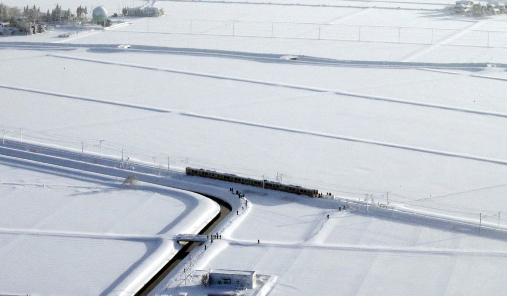 The stranded train in Sanjo, north of Tokyo Friday. Photo: Kyodo