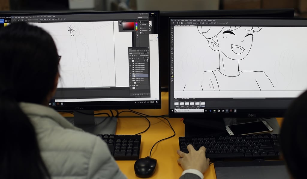 Students work on their animations at the school. Photo: Winson Wong Students work on their animations at the school. Photo: Winson Wong