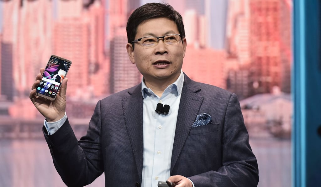 Huawei’s Richard Yu speaks about the Mate 10 Pro phone during a keynote address during CES 2018 in Las Vegas. Photo: AFP