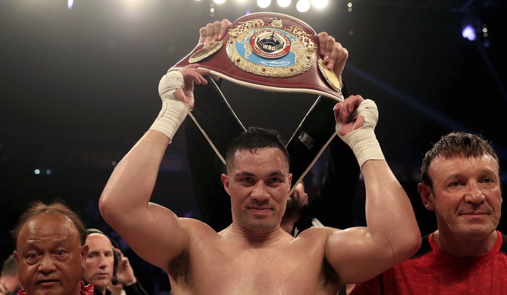 New Zealand's Joseph Parker celebrates his victory over Britain's Hughie Fury after the WBO heavyweight title bout in Manchester, England. Photo: AP