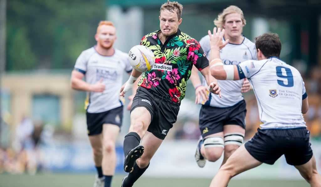 Tradition’s Mark Jackman kicks the ball in the 2017 HKFC 10s. Photo: Handout Tradition’s Mark Jackman kicks the ball in the 2017 HKFC 10s. Photo: Handout