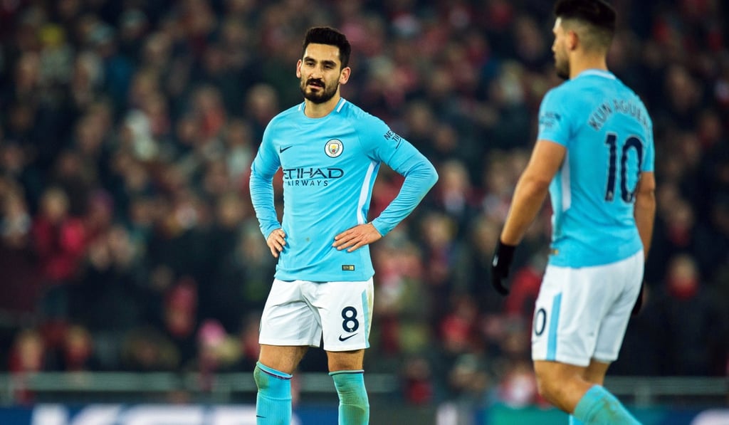 Manchester City's Ilkay Guendogan (L) reacts during the English Premier League soccer match between Liverpool and Manchester City at Anfield. Photo: EPA-EFE Manchester City's Ilkay Guendogan (L) reacts during the English Premier League soccer match between Liverpool and Manchester City at Anfield. Photo: EPA-EFE