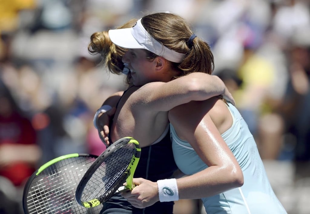 Konta celebrates her win against Madison Brengle of the USA. Photo: EPA