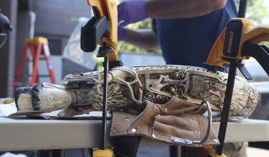 This carved ivory statue of a Chinese goddess was among the $4.5 million in artefacts seized from a Manhattan, New York antiques shop and crushed in Central Park in August 2017. Scientists are suing chips taken from this object and those like it to identify where elephants are being poached. File photo: Wild Tomorrow Fund via AP