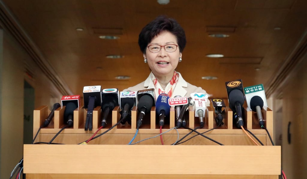 Hong Kong Chief Executive Carrie Lam meets the press before the Executive Council meeting in Tamar on January 16. Lam has concluded that Cheng’s integrity is not an issue. Photo: Nora Tam