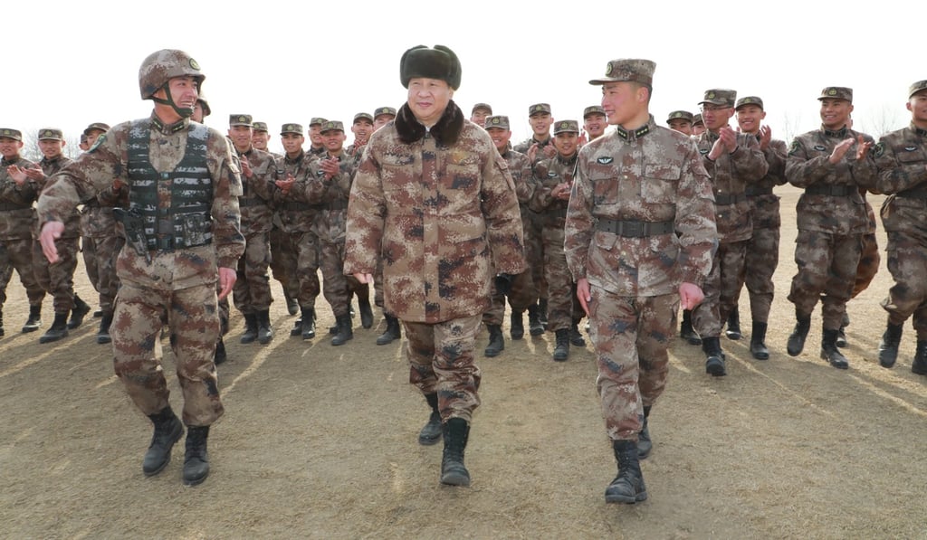 President Xi Jinping (centre) inspects a Central Theatre Command division in Baoding, Hebei province, this month. Photo: Xinhua
