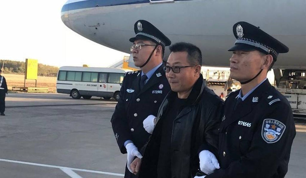 He Jian is arrested on November 7, 2017, after arriving in Beijing on a flight from Vancouver in this photo released by China's anti-graft agency, the CCDI. Photo: CCDI