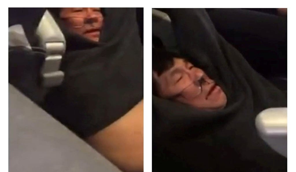 A combination of video screengrabs shows passenger David Dao being dragged off a United Airlines flight at Chicago O’Hare International Airport. Images: Jayse D. Anspach via Reuters
