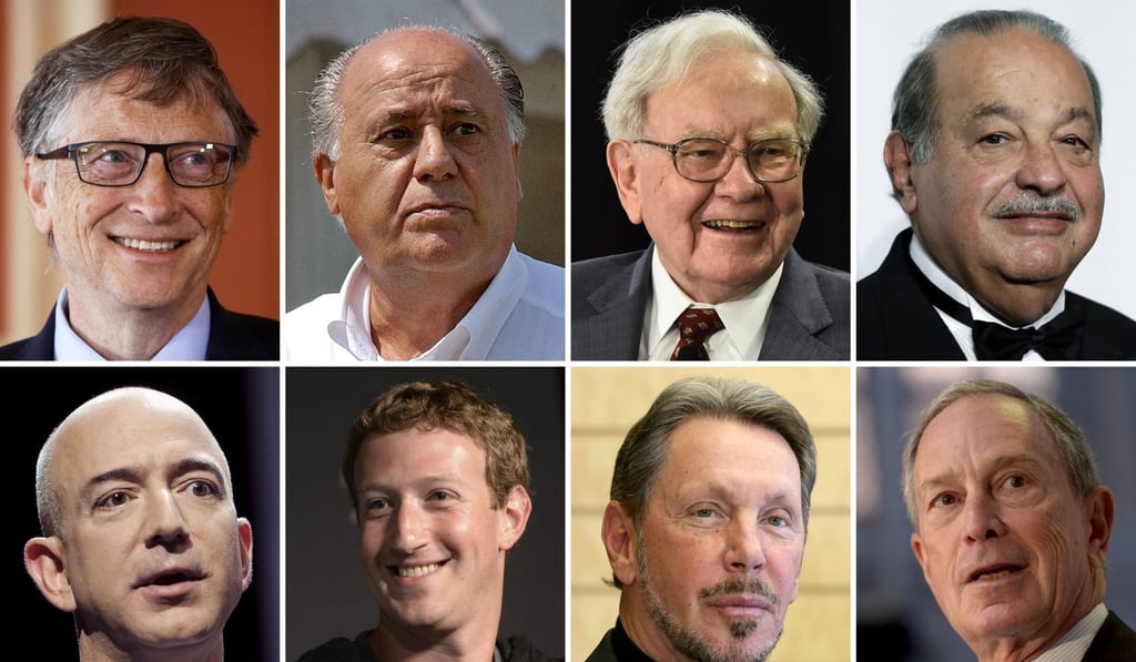 According to a report by Oxfam in 2017, eight people own as much wealth as about half of the world's population. The eight billionaires are (top, left to right) Microsoft founder Bill Gates, Inditex founder Amancio Ortega, US investor Warren Buffett, Telmex CEO Carlos Slim, (bottom, left to right) Amazon CEO Jeff Bezos, Facebook founder Mark Zuckerberg, Oracle founder Larry Ellison, and Bloomberg CEO Michael Bloomberg. Photo: EPA/DSK