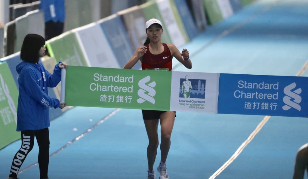China’s Hao Xiaofan wins the women’s half-marathon ahead of compatriots Yue Chao and Li Shiyi. Photo: Nora Tam China’s Hao Xiaofan wins the women’s half-marathon ahead of compatriots Yue Chao and Li Shiyi. Photo: Nora Tam