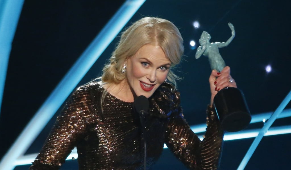 Nicole Kidman accepts the award for Outstanding Performance by a Female Actor in a Television Movie or Miniseries for “Big Little Lies”. Photo: Reuters
