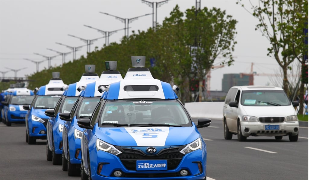 A line of Baidu driverless cars are pictured in Wuzhen, China. Photo: SCMP