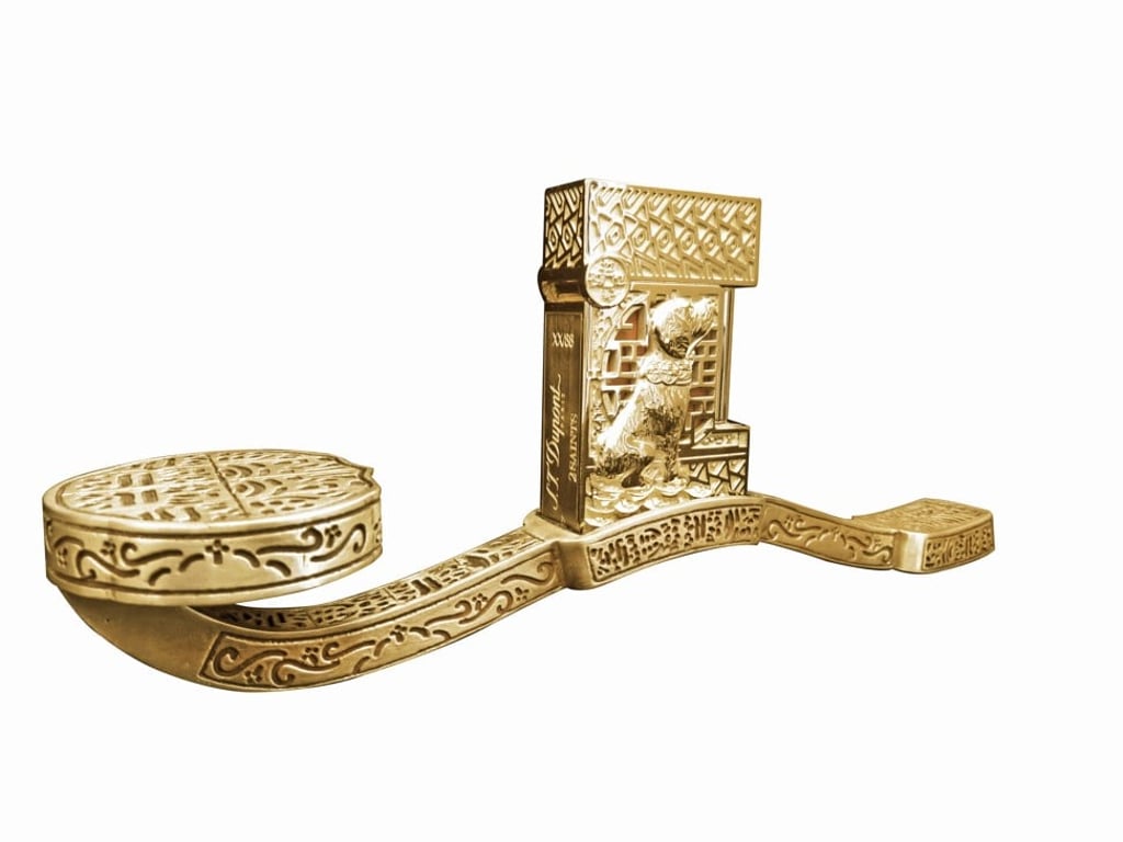 S. T Dupont Year of The Dog Ultra Exclusive Collection Ligne 2 Lighter with sculpture.