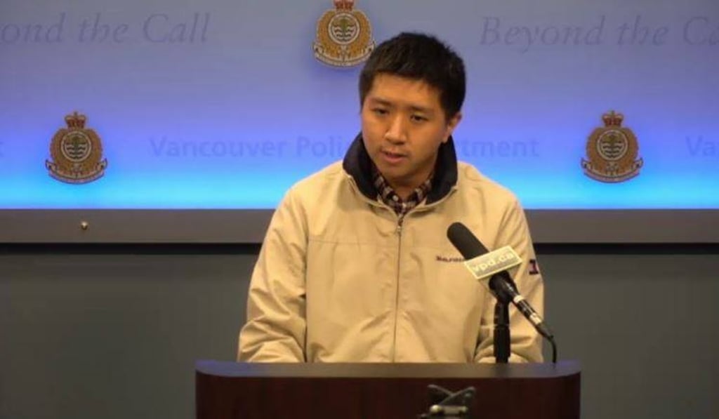 Wilfred Wong addresses the media at a Vancouver press conference on Monday, regarding the shooting death of his 15-year-old brother, Alfred. Photo: VPD