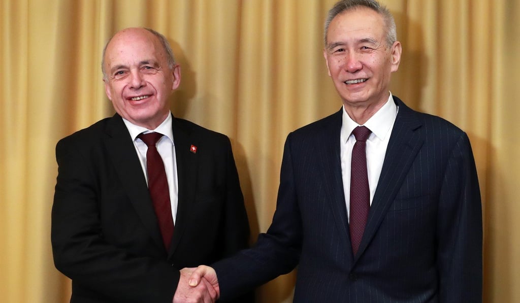 Liu He meets Ueli Maurer, vice-president of the Swiss Confederation and head of the finance department, in Zurich on Tuesday. Photo: Xinhua