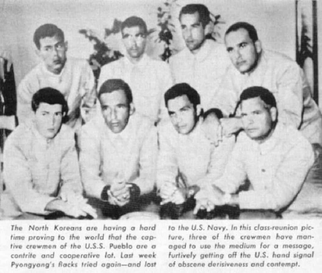 A newspaper clipping of the crew of the USS Pueblo, captured in North Korea. A newspaper clipping of the crew of the USS Pueblo, captured in North Korea.