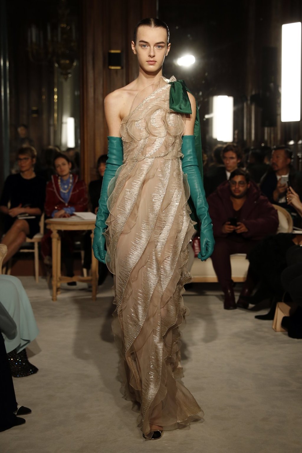 This evening gown from Valentino was glamorous with ruffles. Photo: EPA This evening gown from Valentino was glamorous with ruffles. Photo: EPA