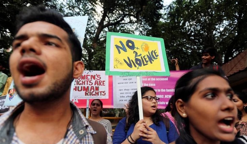 Demonstrators in Mumbai, India, shout slogans during a protest against the rape and murder of a law student in the southern state of Kerala in 2016. Photo: Reuters
