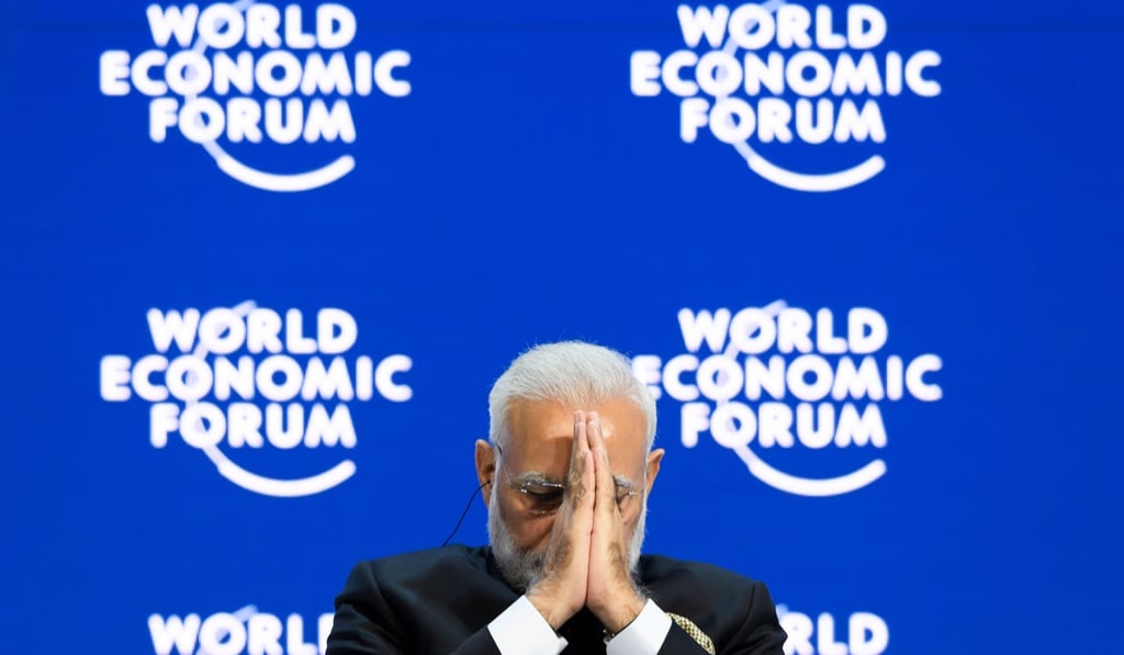 Indian Prime Minister Narendra Modi gives the keynote speech at Davos. Photo: AFP