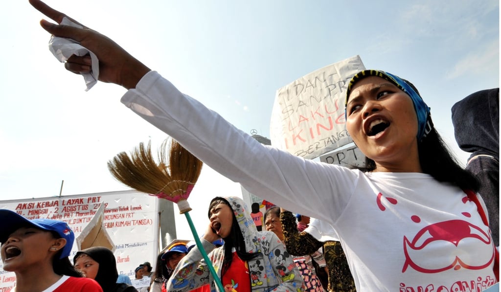 Women in Jakarta protest against a series of cases of Indonesian domestic helpers being abused in Malaysia in 2009. Photo: AFP
