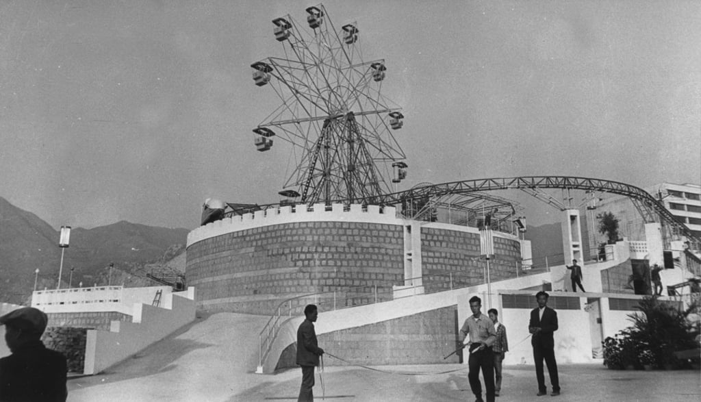 The newly completed Ferris wheel at the amusement park, in January 1965.