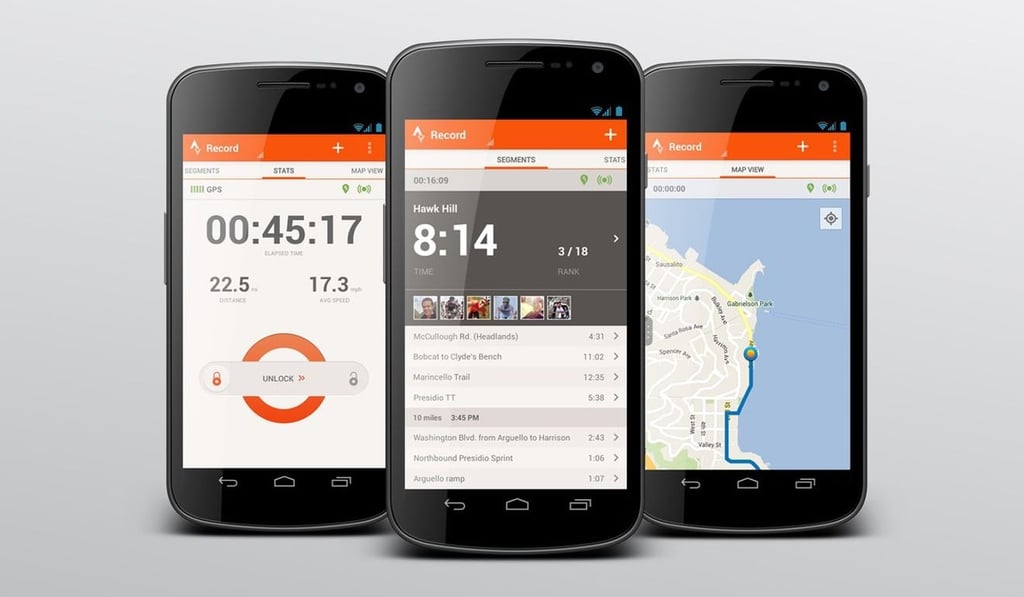 Smartphones with the fitness-tracking app Strava running on their screens. Users can record, share, analyse and compare workouts. Photo: Handout