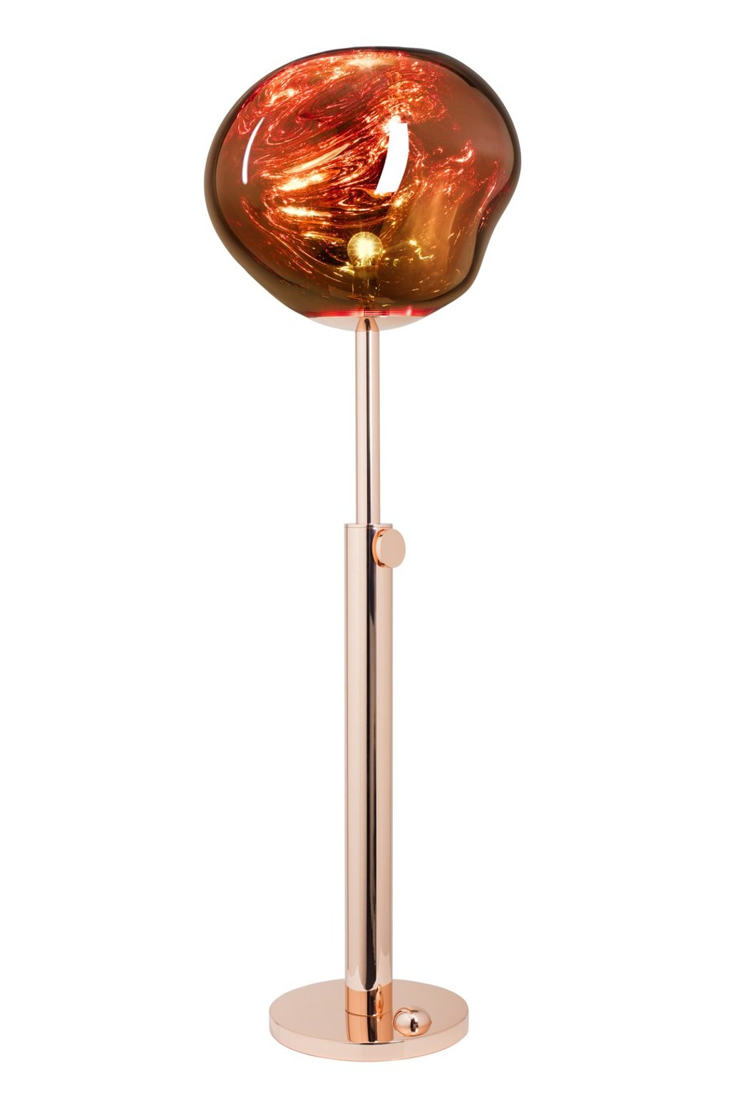Tom Dixon. The floor lamp, in copper and with a sleek mirror finish, is part of the Melt distorted spherical lights series, creating unique luminosity, HK$14,000 Tom Dixon. The floor lamp, in copper and with a sleek mirror finish, is part of the Melt distorted spherical lights series, creating unique luminosity, HK$14,000