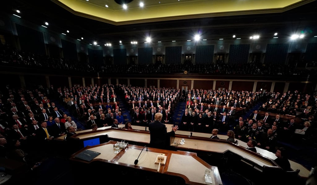 US President Donald Trump delivers the State of the Union address in the chamber of the US House of Representatives in Washington on Tuesday. Photo: AP/Pool