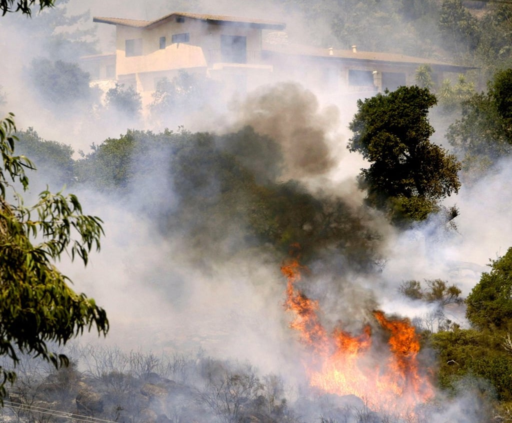 Fire inches up a hill on Atlas Peak Road, in Foss Valley, Napa. Picture: Alamy