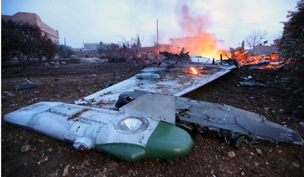 Smoke billowing from the site of a downed Sukhoi-25 fighter jet in Syria's northwest province of Idlib. Photo: Agence France-Presse Smoke billowing from the site of a downed Sukhoi-25 fighter jet in Syria's northwest province of Idlib. Photo: Agence France-Presse