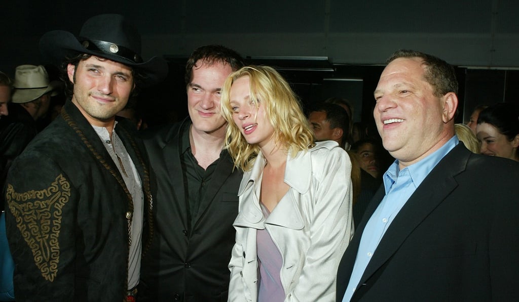 (From left) Director Robert Rodriguez, director Quentin Tarantino, actress Uma Thurman and Harvey Weinstein talk at the after-party for ‘Kill Bill Vol. 2’ at The Ivar in Los Angeles, California. Photo: AFP (From left) Director Robert Rodriguez, director Quentin Tarantino, actress Uma Thurman and Harvey Weinstein talk at the after-party for ‘Kill Bill Vol. 2’ at The Ivar in Los Angeles, California. Photo: AFP