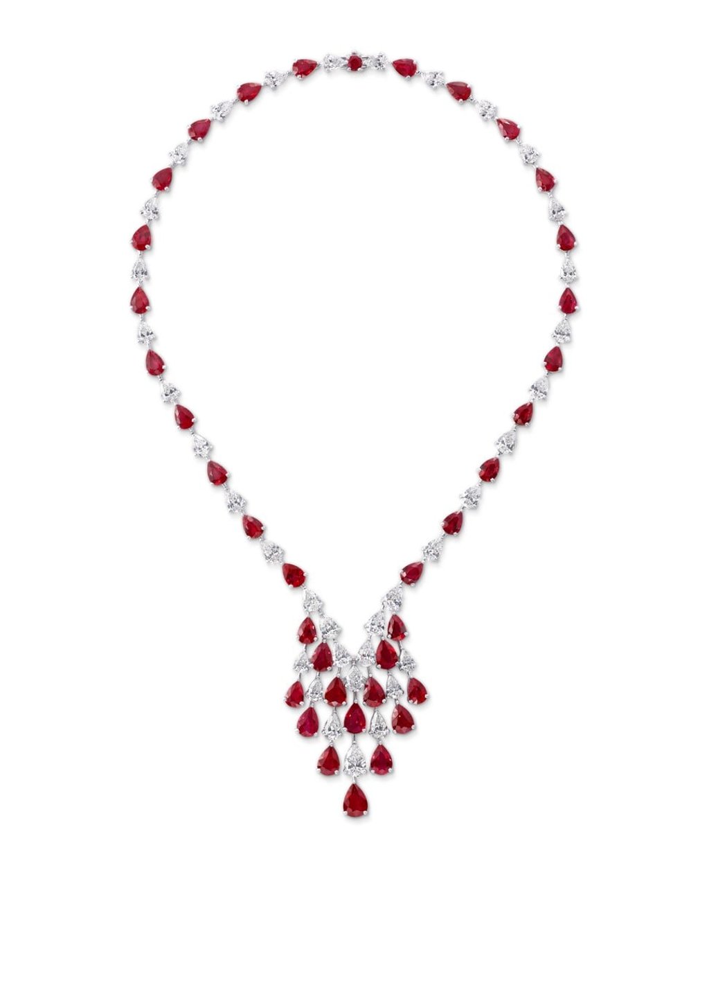 Graff. The beautiful necklace has 34.61ct of rubies and 19.21ct of diamonds. Price on request