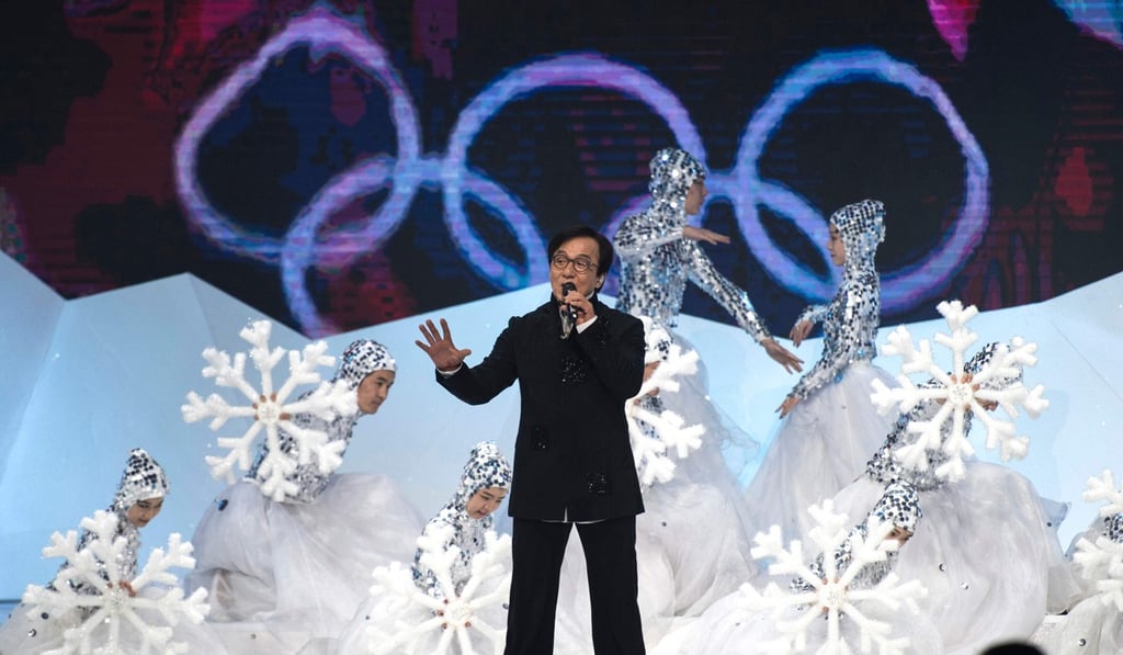 Hong Kong actor Jackie Chan sings during the official unveiling ceremony of the logo for the 2022 Winter Olympic and Paralympic Games in Beijing. Photo: AFP