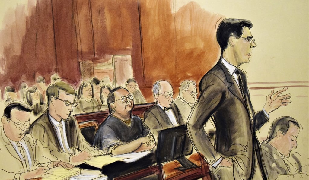 Patrick Ho (third left) pleads not guilty to charges of corruption in a New York court. Photo: AP Patrick Ho (third left) pleads not guilty to charges of corruption in a New York court. Photo: AP