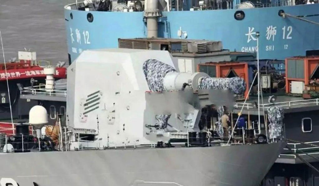 A PLA warship in Wuhan appears to be the first in the world fitted with a rail gun. Photo: Handout A PLA warship in Wuhan appears to be the first in the world fitted with a rail gun. Photo: Handout