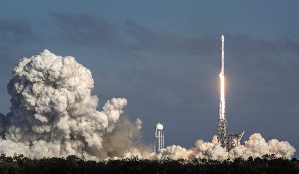 A Falcon 9 SpaceX heavy rocket lifts off from pad 39A at the Kennedy Space Center in Cape Canaveral on Tuesday. Photo: EPA