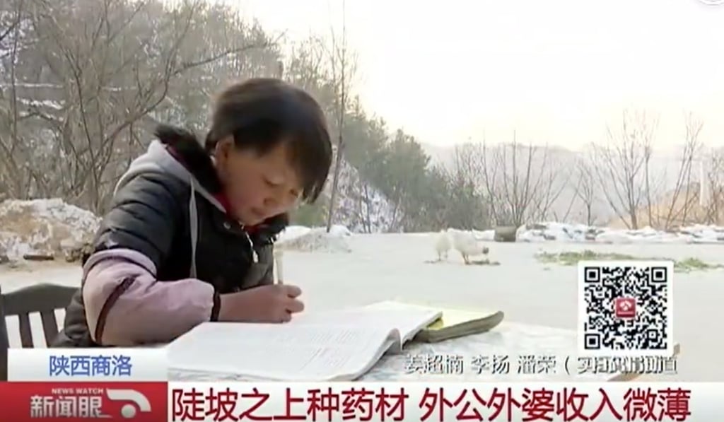 When He Jingling’s bungalow gets too dark in the winter for studying, she does her homework outside. Photo: Handout