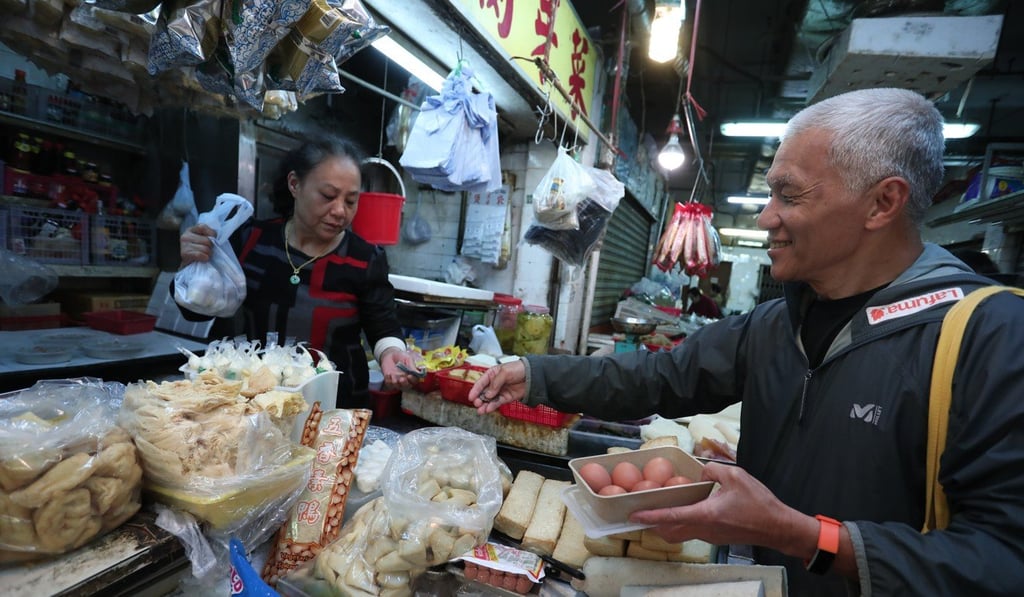 Raymond Lo goes shopping at Tai Wai wet market in Hong Kong, after doing his household chores. Photo: Jonathan Wong