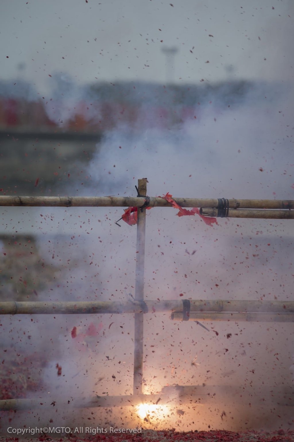 The lighting of firecrackers in Macau. Photo: Macao Government Tourism Office