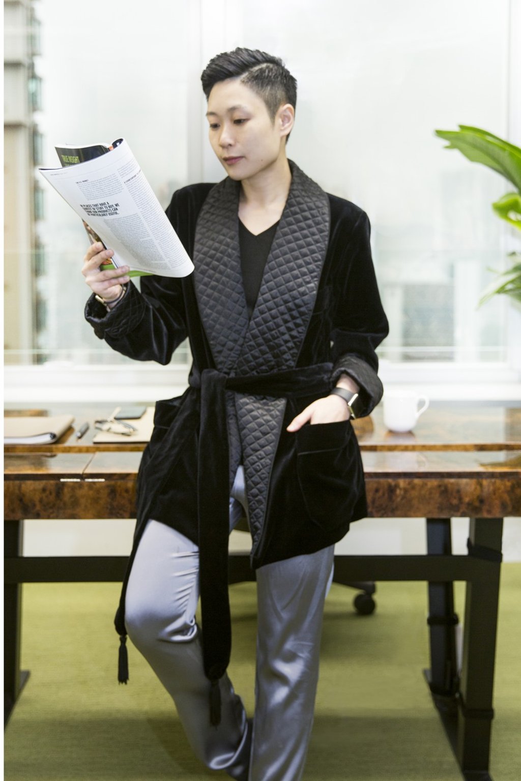 Silver silk trousers by Claudie Pierlot complete this look for Wong. Photo: Michelle Wong Silver silk trousers by Claudie Pierlot complete this look for Wong. Photo: Michelle Wong