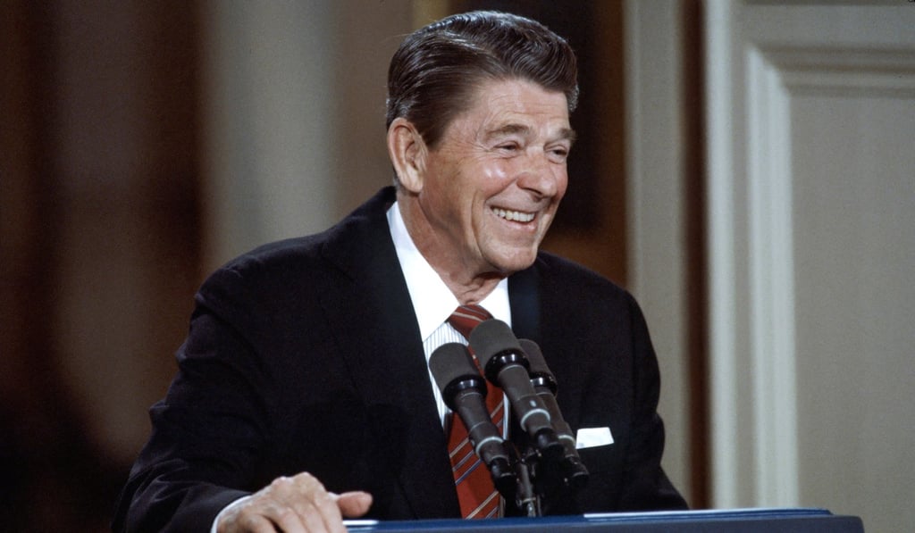 President Ronald Reagan answers questions during a press conference at the White House in May 1984. Reagan’s administration pushed back at Japanese trade practices, which resulted in a change in both US industry standards and a revaluation of the Japanese yen. Photo: Alamy